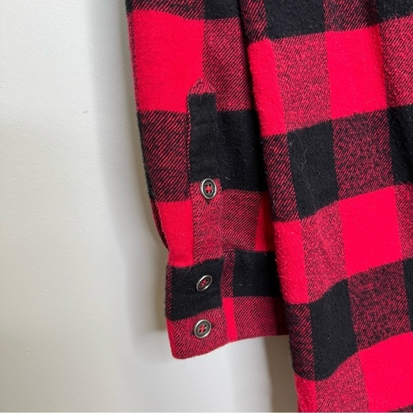 Soft Surroundings Red Black Buffalo Plaid Faux Leather Pocket Button Up Size L - Picture 7 of 10
